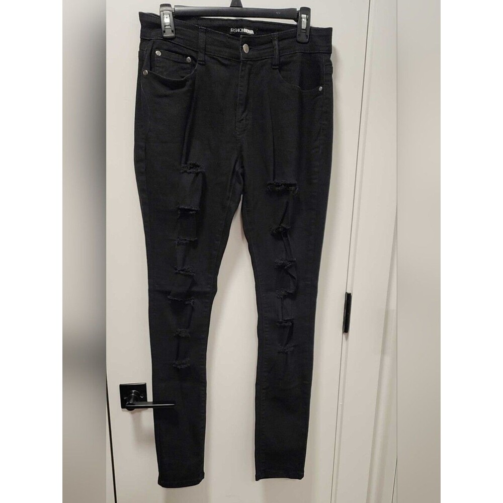 Fashion Nova Black Ripped Skinny Jeans Size - 11-12/Large